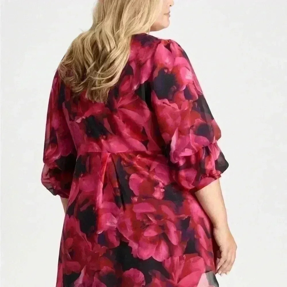 🧨Laura Plus Floral Flowy Fall Pink Red blouse NWT - Picture 3 of 7